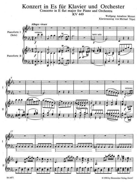 Piano Concerto no. 14 E-flat major K. 449 (piano and string quartet)