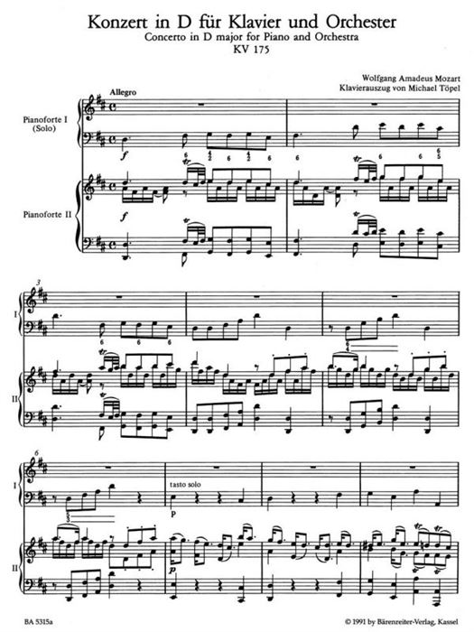 Concerto for Piano and Orchestra no. 5 D major K. 175, K. 382 Rondo