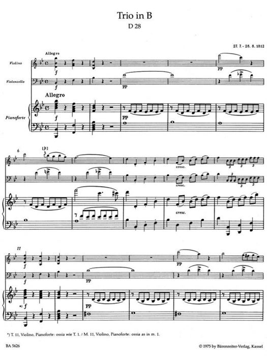 Trios for Piano, Violin and Violoncello B-flat major/E-flat-major op. post. 148 D28/D897