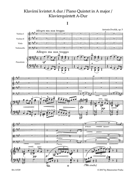 Dvorak Piano Quintet A major op. 5