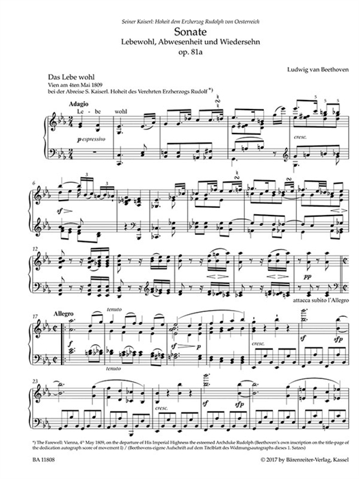Beethoven - Sonata for Pianoforte E-flat major op. 81a 