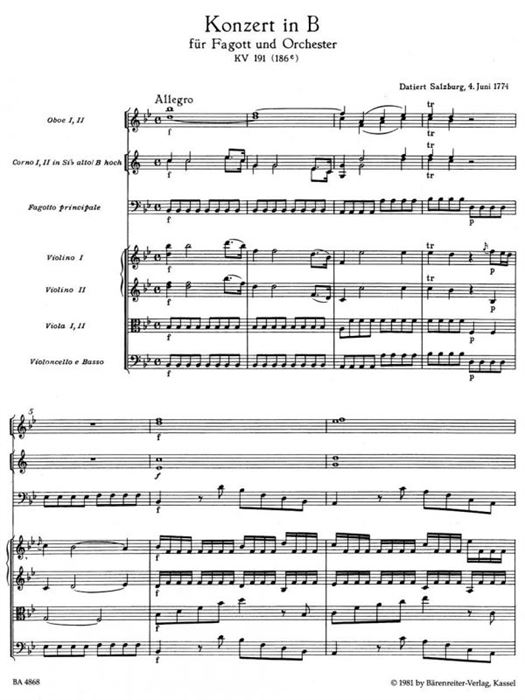 Concerto for Bassoon and Orchestra B-flat major K. 191(186e)
