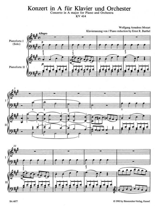 Piano Concerto no. 12 A major K. 414 (piano and string quartet)