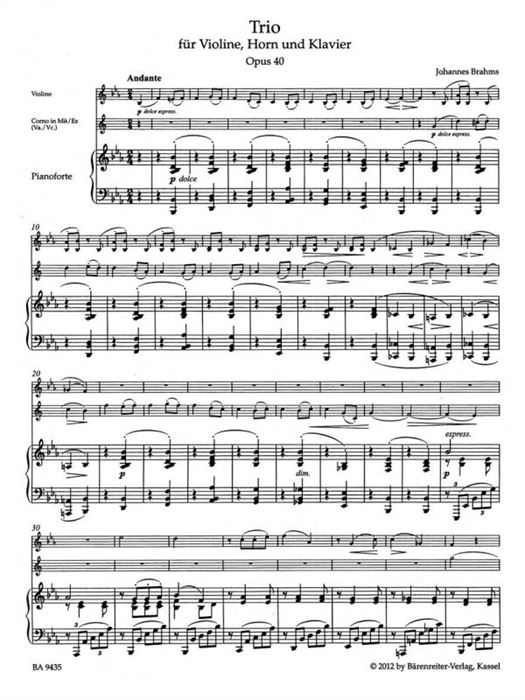 Trio for Violin, Horn (Viola or Violoncello) and Piano op. 40
