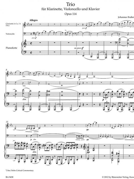 Trio for Clarinet (Viola), Violoncello and Piano op. 114
